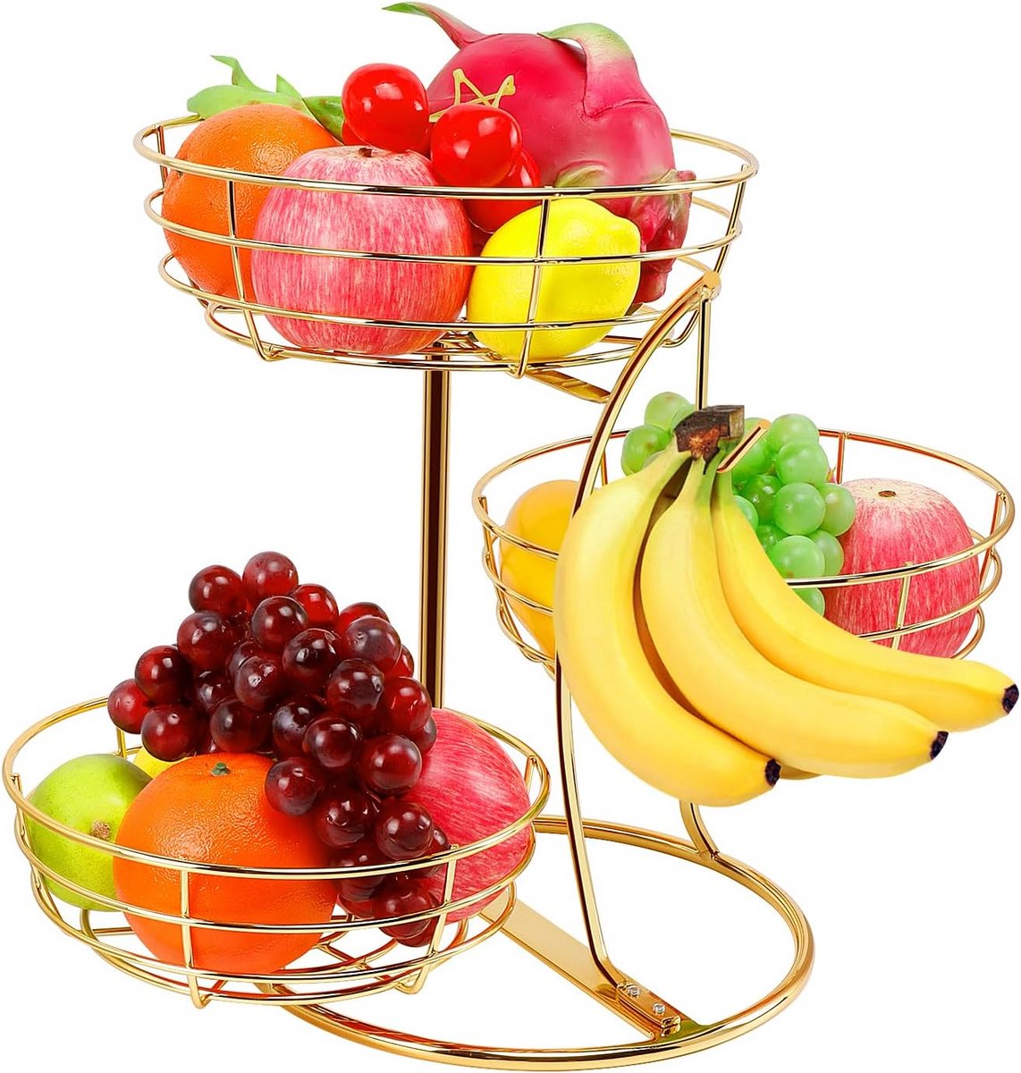 3-Laags Fruitmand met Bananenhouder voor Aanrecht - Metalen Opbergmand