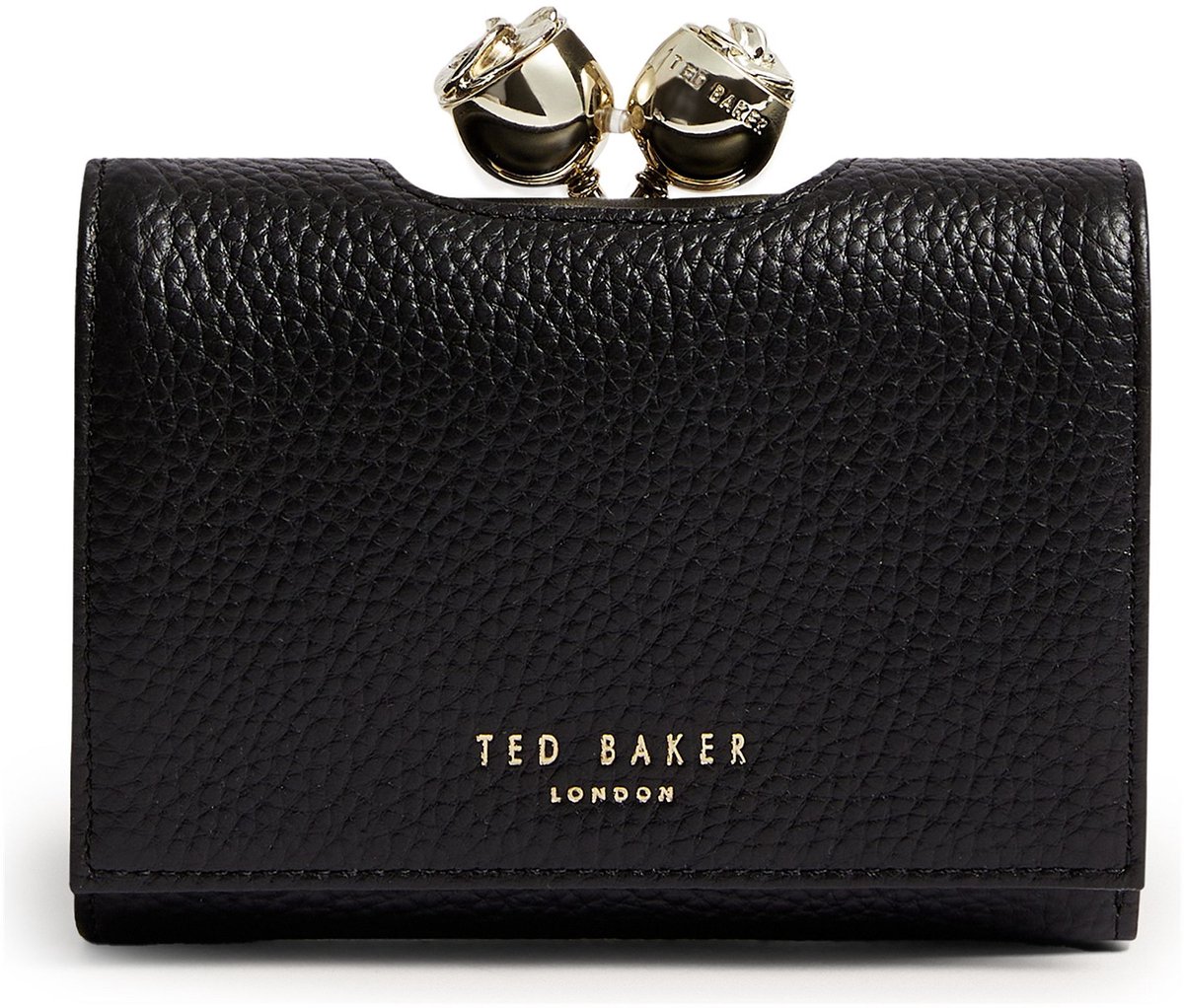 Ted Baker Leren portemonnee Roosa Rose Detail Leather Small Bobble Purse Black zwart