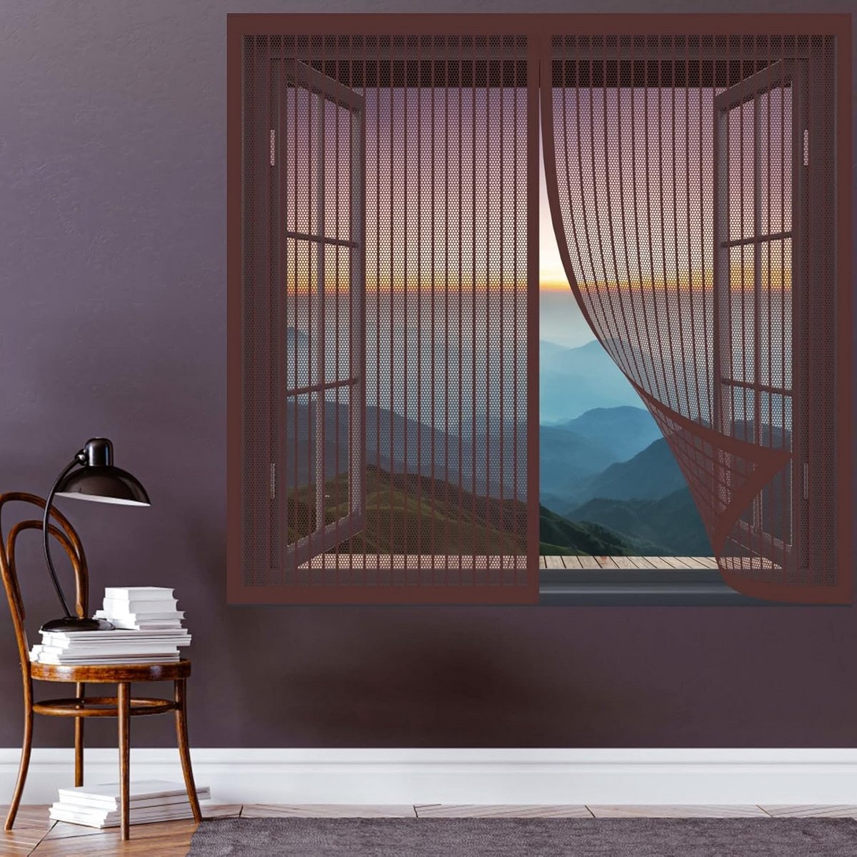 Magnetisch Hor voor Balkondeur 140x60cm - Insectenhor Zonder Boren, Bruin