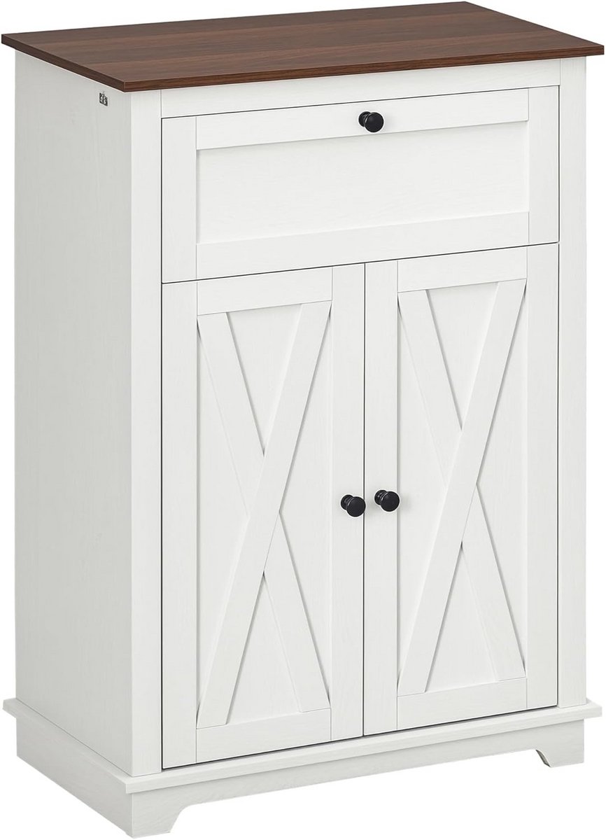 Elegant Keukendressoir met Lade en 2 Deuren, Verstelbare Plank, Landelijk Design, 60 x 30 x 87,5 cm, Wit