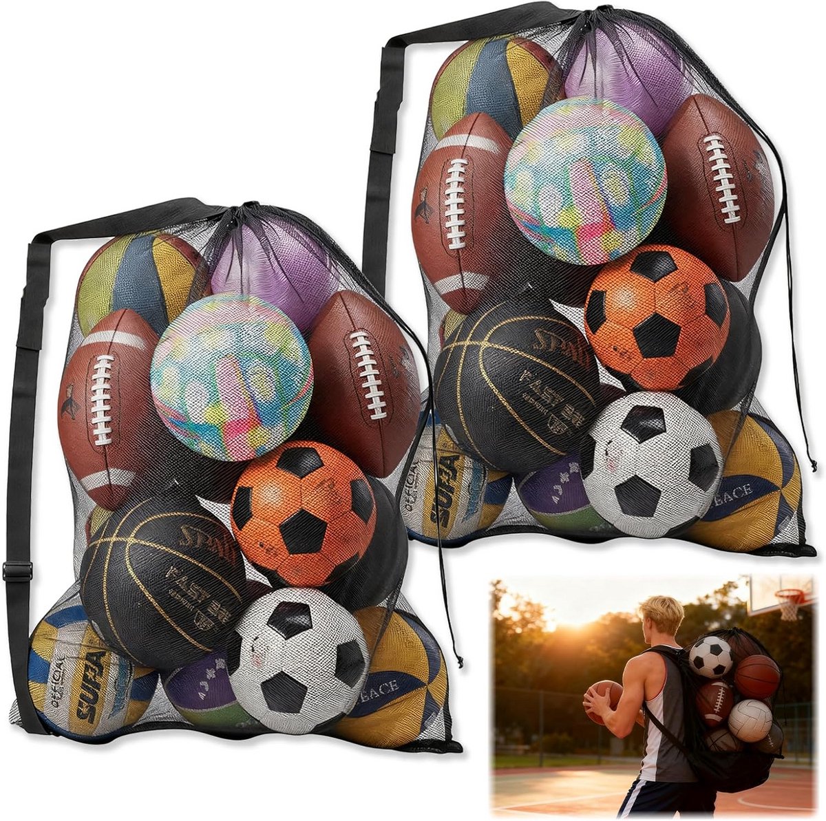 Extra Grote Sporttassen Set (2 Stuks) – Voor Voetbal, Basketbal en Volleybal