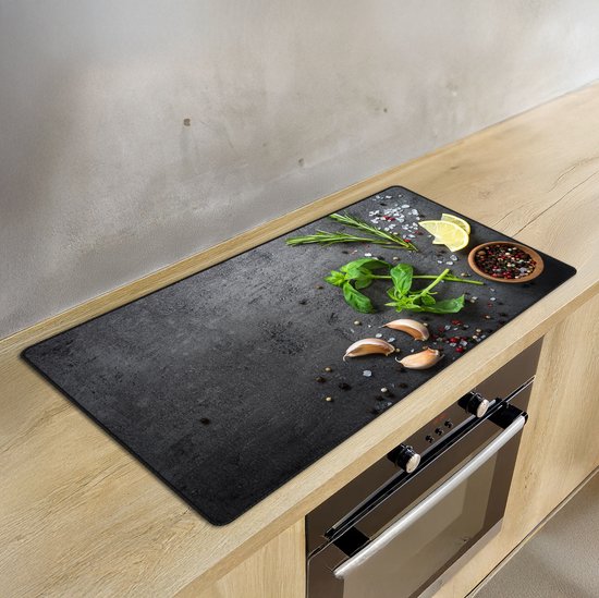 KitchyMist Inductie Beschermer 90x52 cm - Kruiden en Specerijen Limoen - Kookplaat Beschermer - Afdekplaat voor Kookplaat - Inductie Mat - Spatscherm Achterwand Keuken