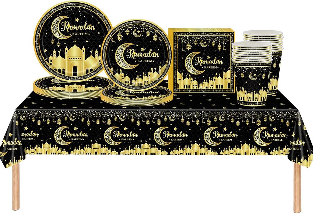 Feestelijk Servies Set voor Eid - Chic Zwart en Goud Decoratie