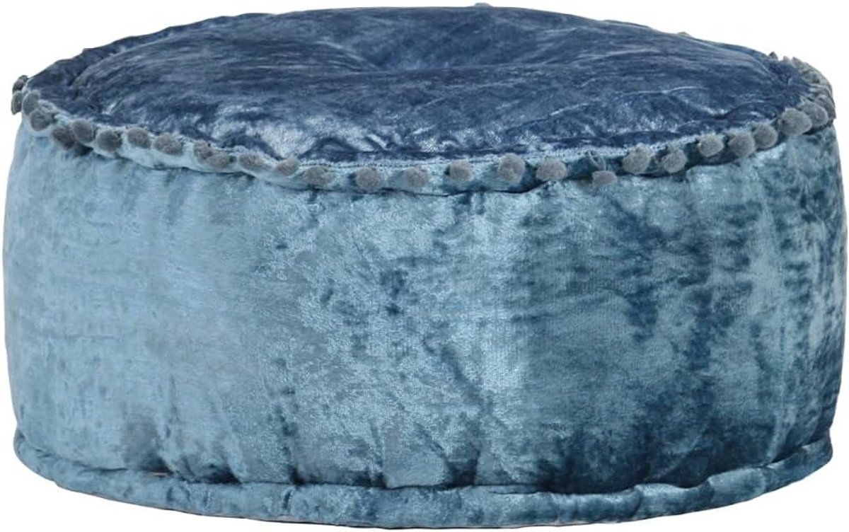 Ronde Voetenbank en Poef van Zacht Fluweel Blauw - 40x20 cm