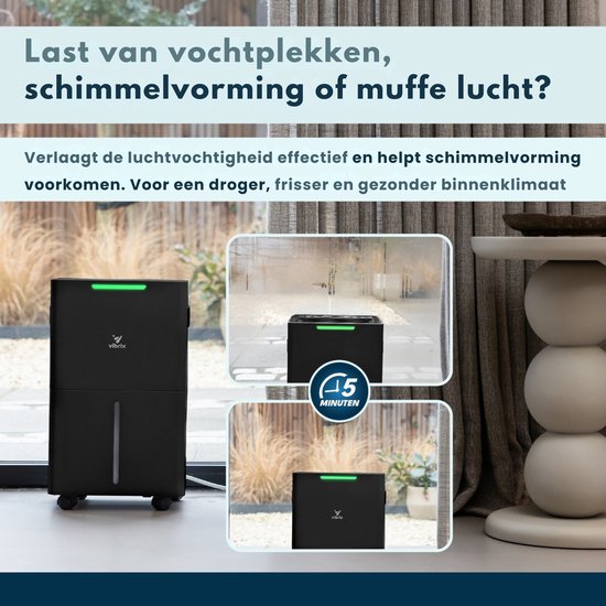 Vibrix DryFlow6 Pro Luchtontvochtiger – 6L per dag – Bediening via App – Wasdroogfunctie – Stil & Energiezuinig – Voor Badkamer, Kelder, Zolder & Slaapkamer – Dehumidifier