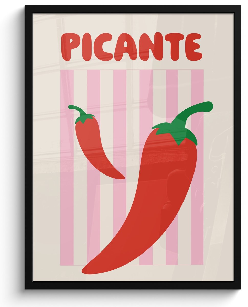 FrameYourWall Fotolijst inclusief poster - Posterlijst 50x70 cm - Posters - Pittig - Pepers - Rood - Foto in lijst - Keuken decoratie muur - Wanddecoratie accessoires - Muurdecoratie - Schilderijen