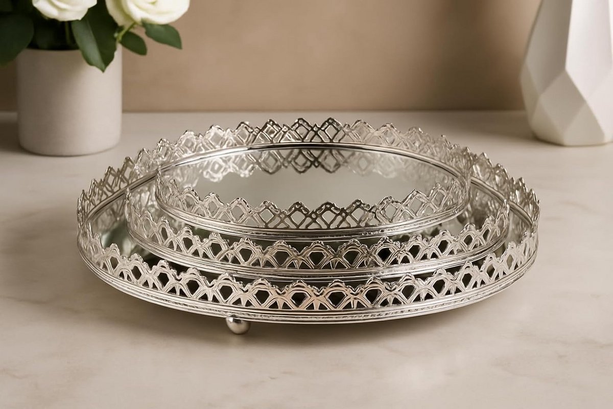 Set van 3 Decoratieve Dienbladen met Spiegel voor Make-up en Kaarsen