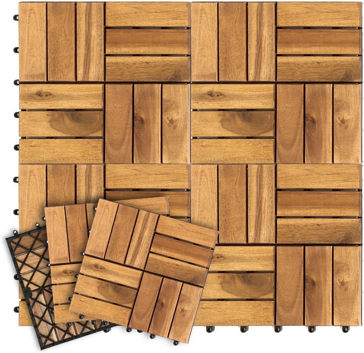 Houten Terrastegels 30x30 cm - 44 Stuks | 4m² | Acacia | Kliktegels Balkon & Tuin