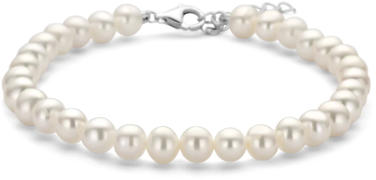 Zilver gerhodineerde armband parels 18 + 3 cm - 1341375