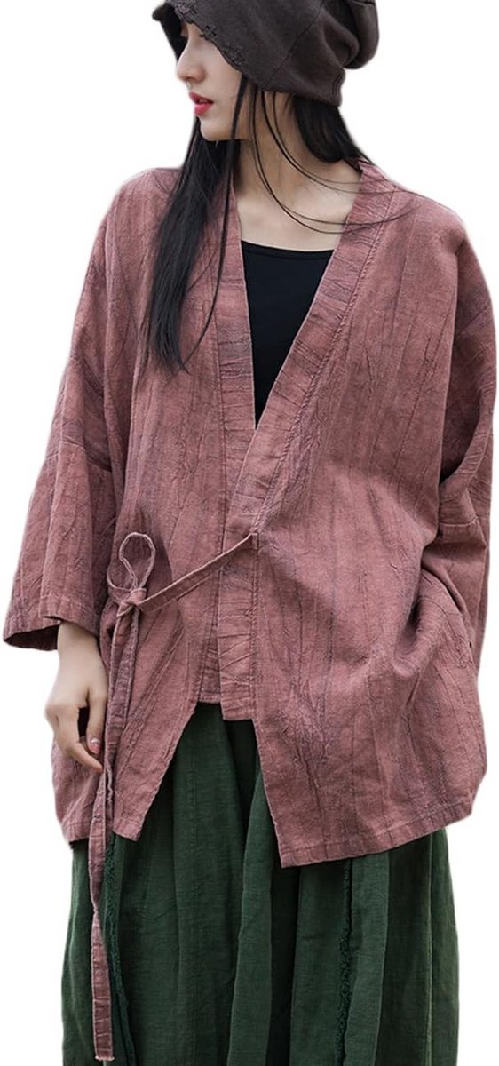 Lange Mouw Kimono Dames en Heren | Katoen Linnen Cardigan met Tie Dye Patroon | Vintage Stijl