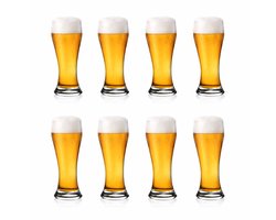 Bierglazen set – 410 ml – 8 stuks – Hoog model – Transparant