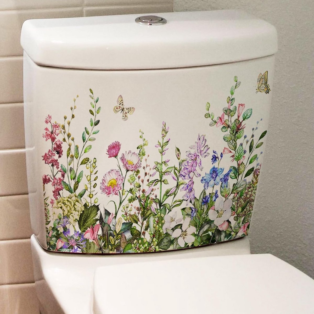 Botanische Bloemen Badkamersticker - Verwijderbare Blad- en Bloemstickers voor Wc-bril, De