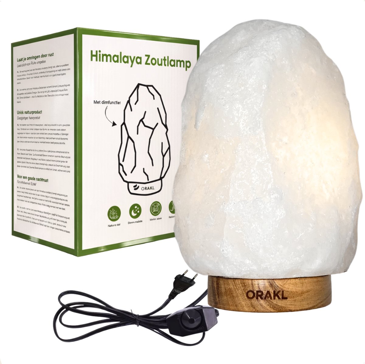 Orakl Dimbare Himalaya Zoutlamp Bliss - 10-12 KG en ca. 32 cm - Nachtlamp - Tafellamp - Cadeauverpakking Wit