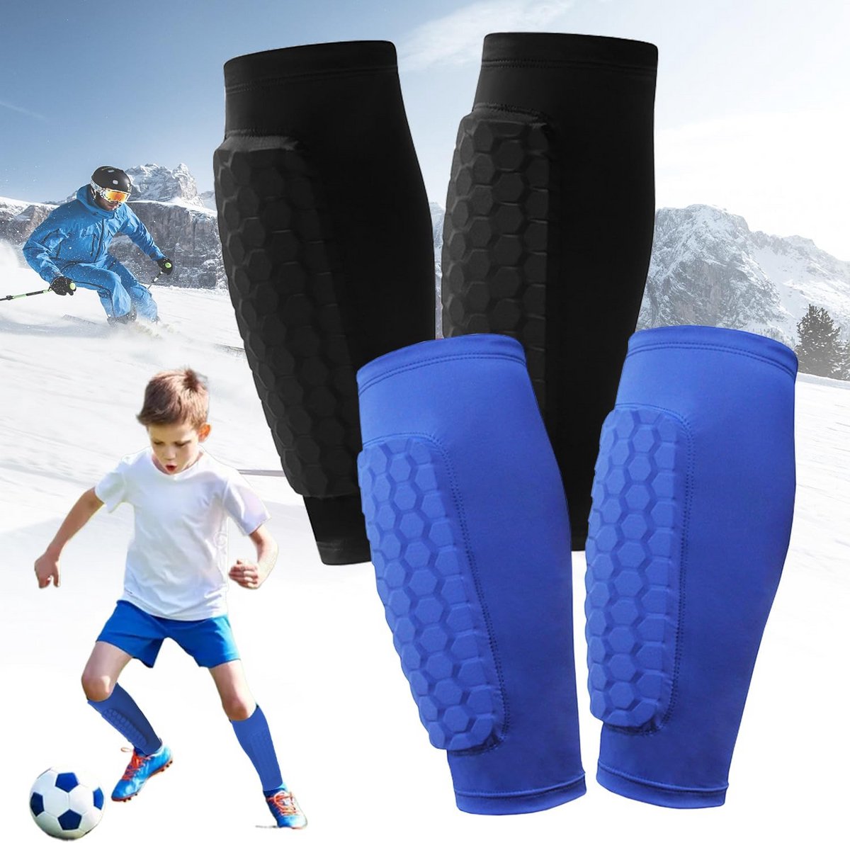 Scheenbeschermers voor kinderen - 2 paar met honingraatpads, ademend en antislip voor voetbal, basketbal, skiën en andere sporten