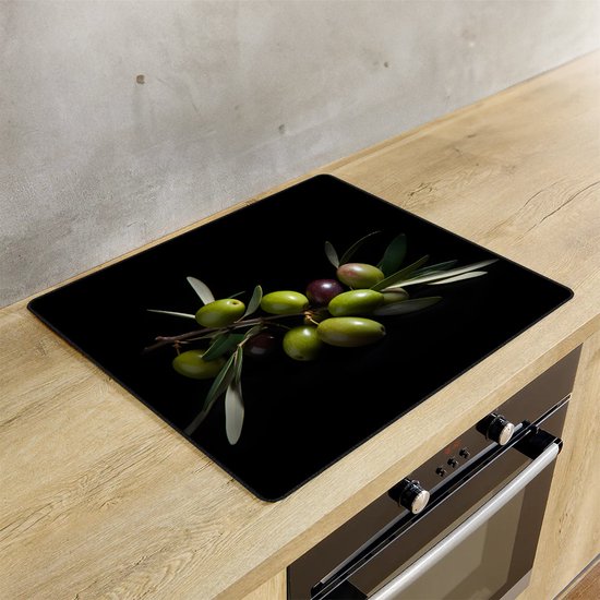 KitchyMist Inductie Beschermer 60x52 cm - Groene Olijven - Kookplaat Beschermer - Afdekplaat voor Kookplaat - Inductie Mat - Spatscherm Achterwand Keuken