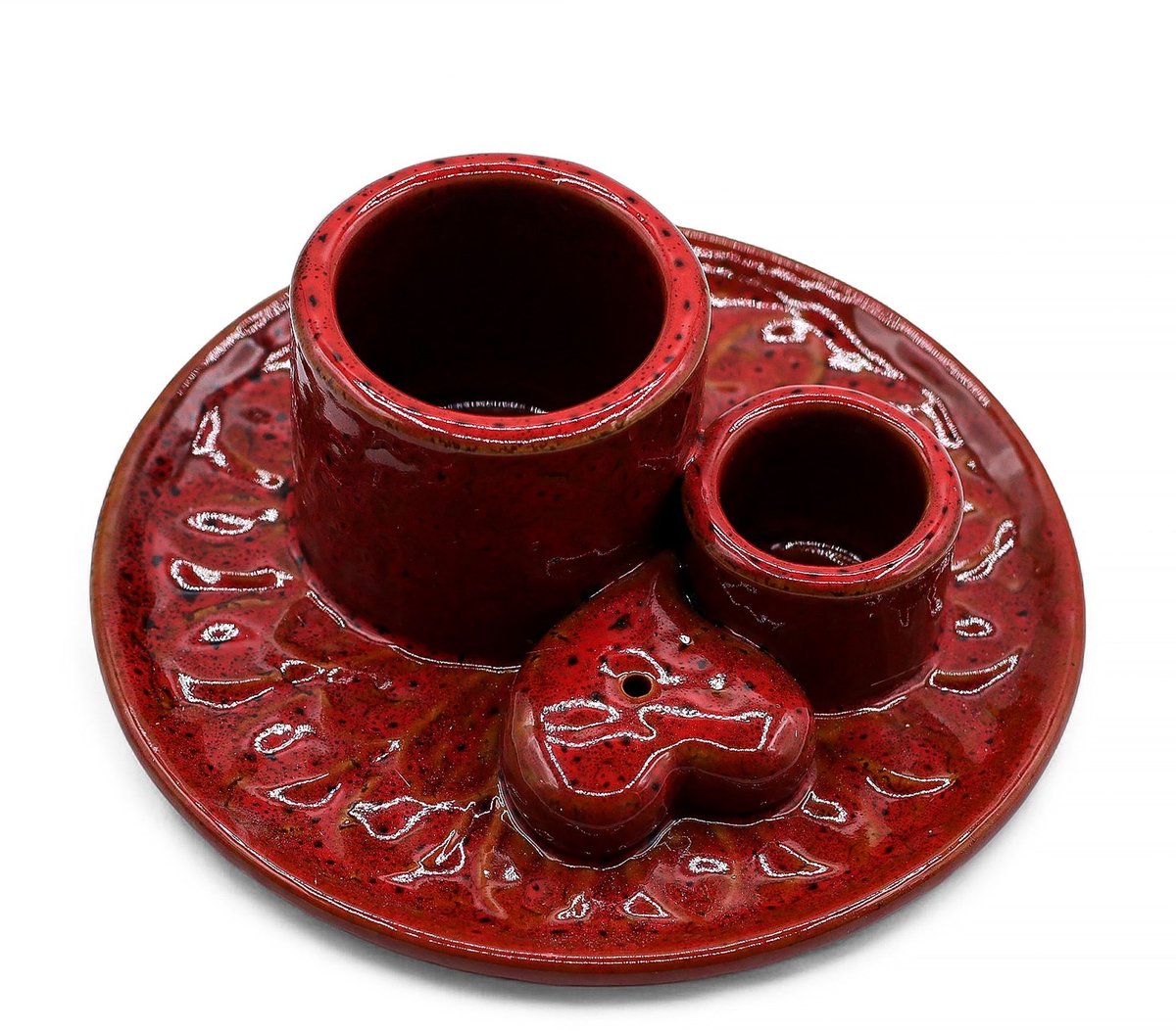 palo santo en smudge houder - wierookbrander - wierookhouder - hart - rood - keramiek