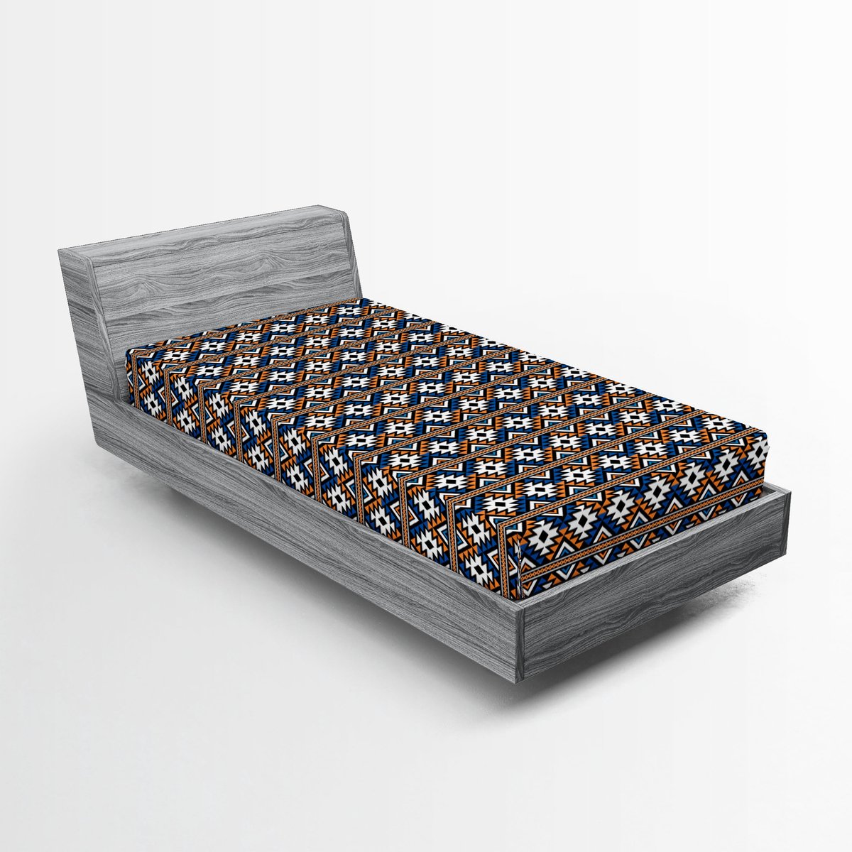 ABAKUHAUS Boho hoeslaken, geometrisch patroon, zachte decoratieve stof, rondom elastisch, 90 x 190 cm, oranje, blauw en wit