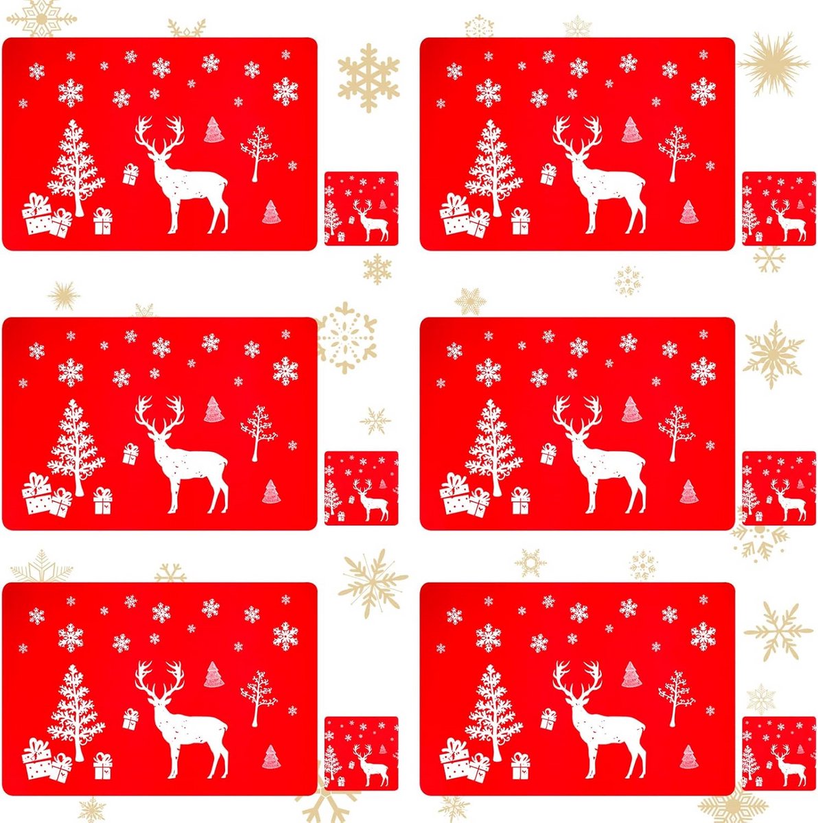 12-delige PVC Kerst Placemats en Onderzetters Set Rood Tafeldecoratie