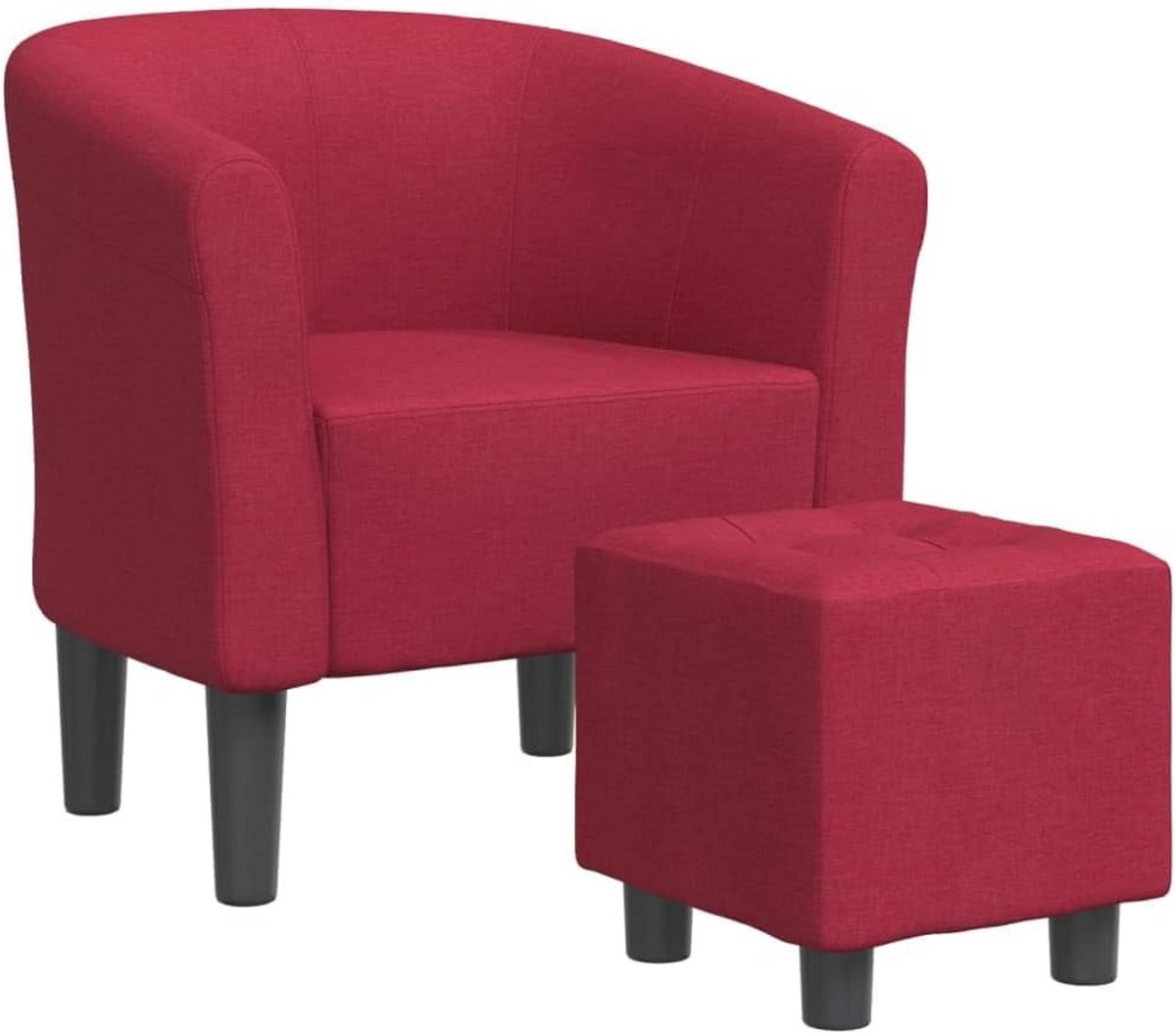 Tub fauteuil met voetbank Stoffen donkerrood, leunstoel, leunstoel, leesstoel, woonkamerstoel, lounge fauteuil
