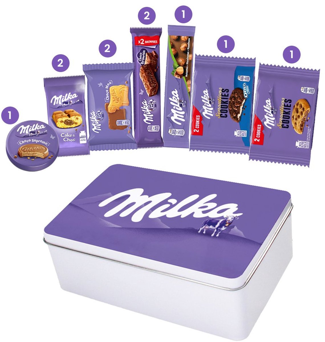 Milka Mix Collection Box - Choco Supreme, Cake & Choc, Choco Moo, Brownie, Hazelnootreep, Cookies Choco & Sensations Cookies - 451g