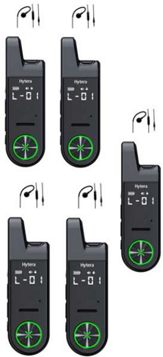 Set van 5 Hytera S1 mini LF portofoon vergunningvrij PMR446 met G-shape oortje