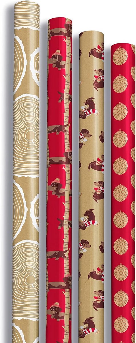 20 Rollen Gerecycled Kraft Inpakpapier Bruin – 5 x 70m – Verschillende Motieven