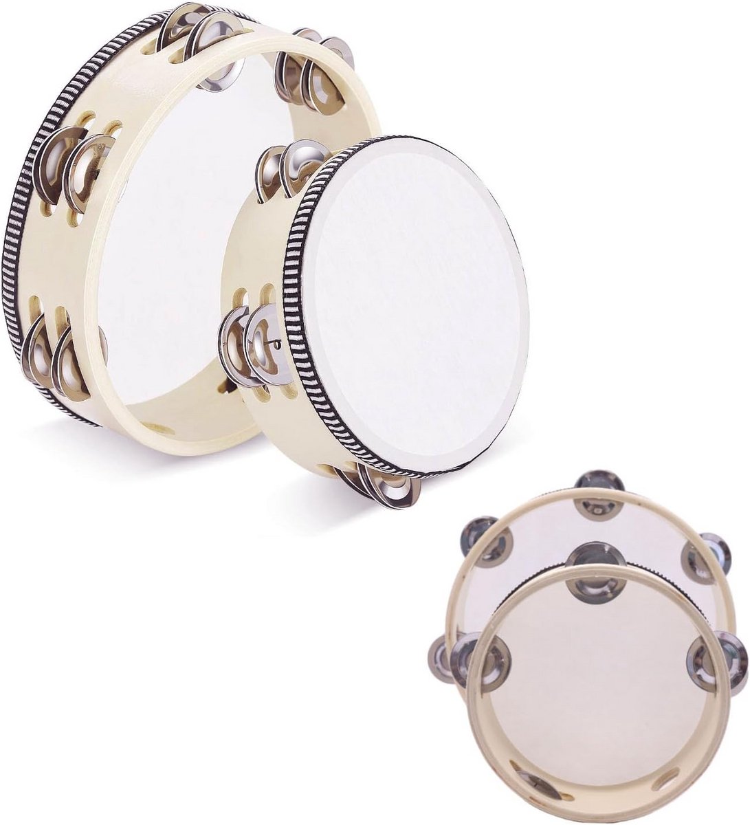 2 Stuks Houten Tamboerijn Set - Handtrommel Percussie Instrument (4 Inch & 7 Inch)