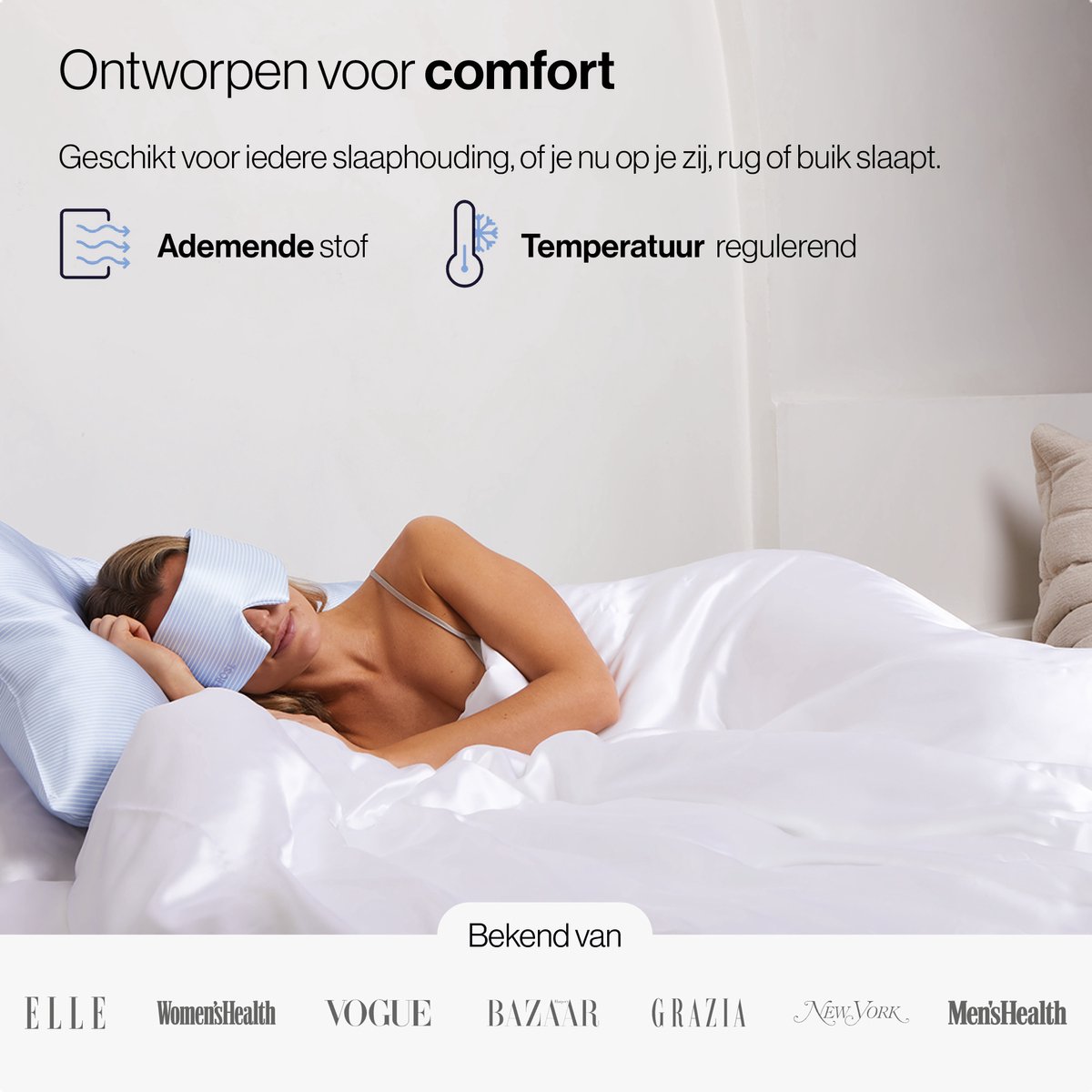 Dore & Rose - Slaapmasker - Oogmasker - Zijden Slaapmasker Voor Mannen en Vrouwen - Deep Sleep Mask - Eye Mask - Verduisterend - Wallen - Gestreept blauw — afbeelding 4