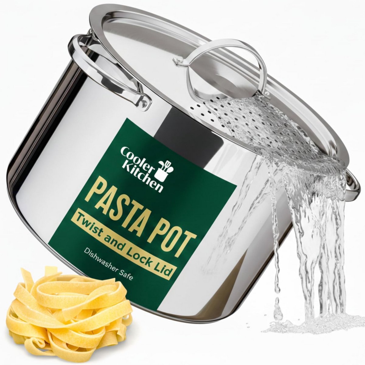 RVS Pastapan met Geïntegreerd Afgietdeksel - 5,5L Grote Kookpan