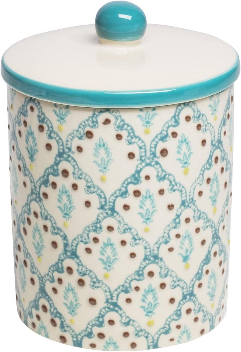 Handgedrukte keramische bewaarpot met deksel - Oriental design