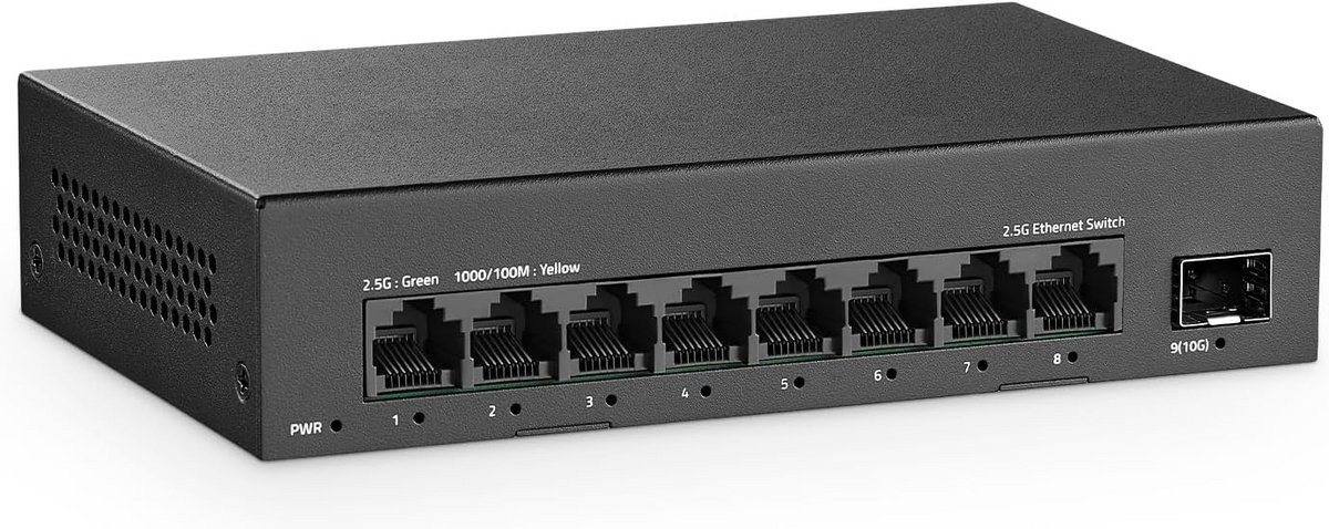 2.5G Netwerk Switch met 8 Poorten en 10G SFP+, Ventilatorloos
