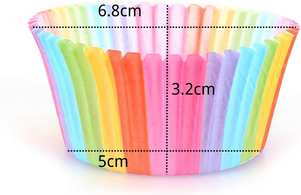 100 Stuks Regenboog Cupcakevormpjes Papier - Bakvormen voor Muffins en Taart