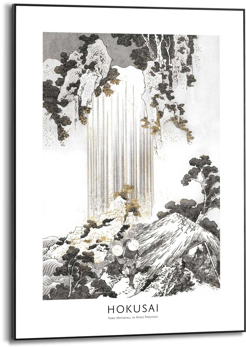 REINDERS Schilderij Hokusai - 70 x 50 - Hout - REINDERS Zwart-Wit Zwart