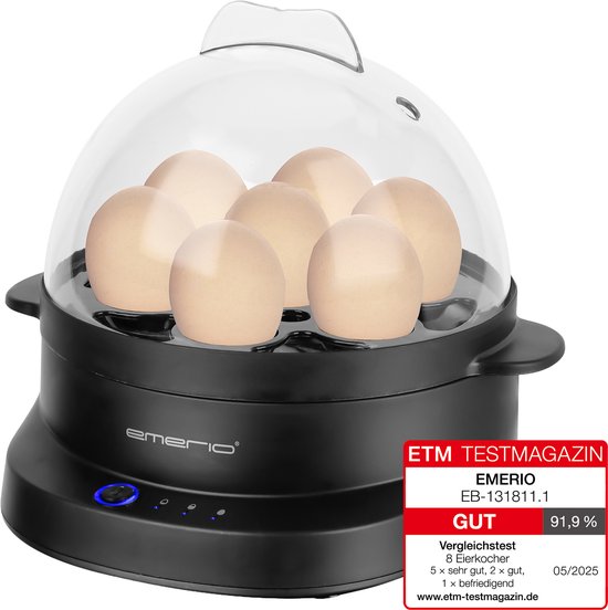 Emerio Eierkoker Elektrisch 350W - Voor 7 Eieren - Meertalige Spraakfunctie - Automatische Uitschakeling - EB-131811.1 Zwart