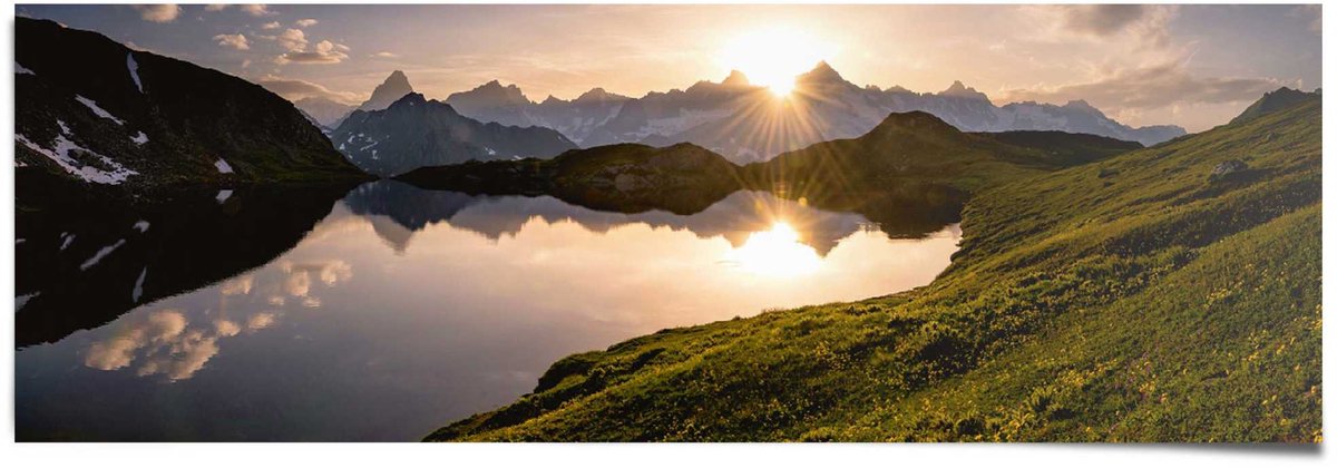 REINDERS Poster Bergmeer bij zonsondergang - 53 x 158 - Papier - REINDERS Bonte kleuren
