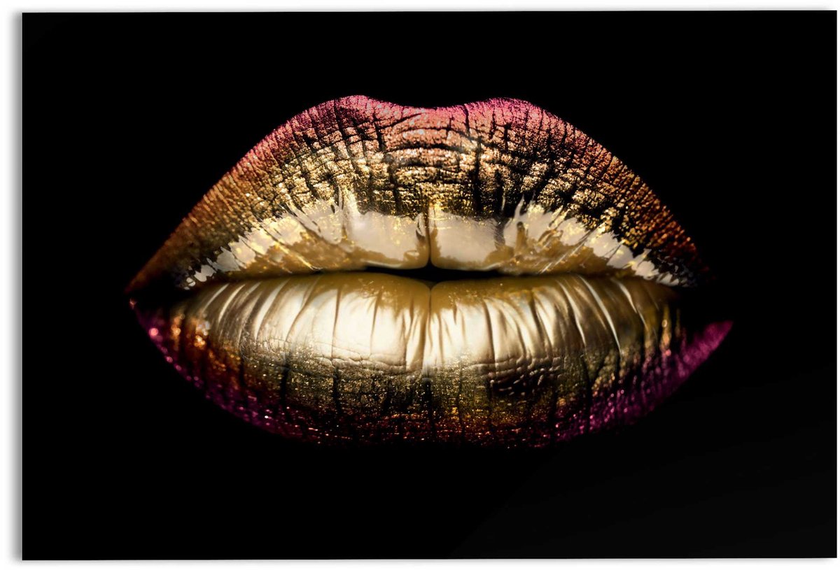 Reinders Glasschilderij Gouden lippen - 78 x 116 - Glas - REINDERS