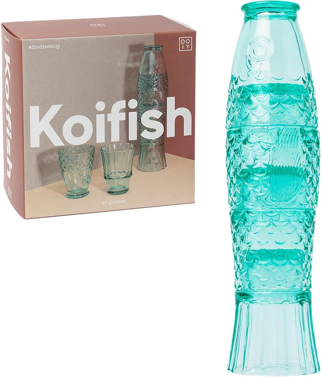 Set van 4 Stapelbare Glazen met Visontwerp, Mintgroen