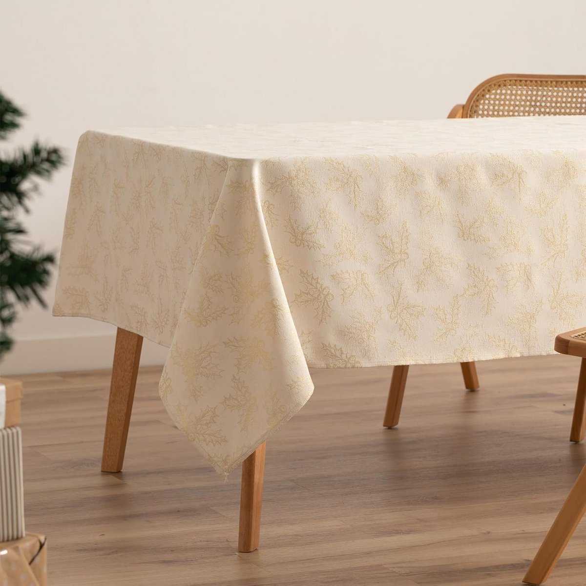 Rood Kerst Tafelkleed Jacquard Rood-Goud Rechthoekig 140x100 cm Tafeldecoratie