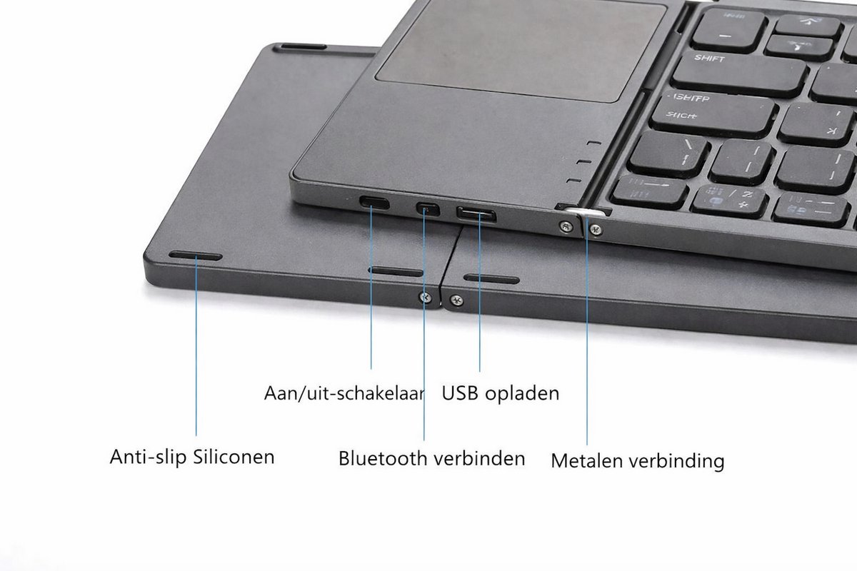 IMENGINE®Opvouwbaar Bluetooth Toetsenbord met Touchpad – draadloos toetsenbord - QWERTY Keyboard – Voor Smartphone, Tablet & Laptop – Lichtgewicht & Compact – Zwart thumbnail 6
