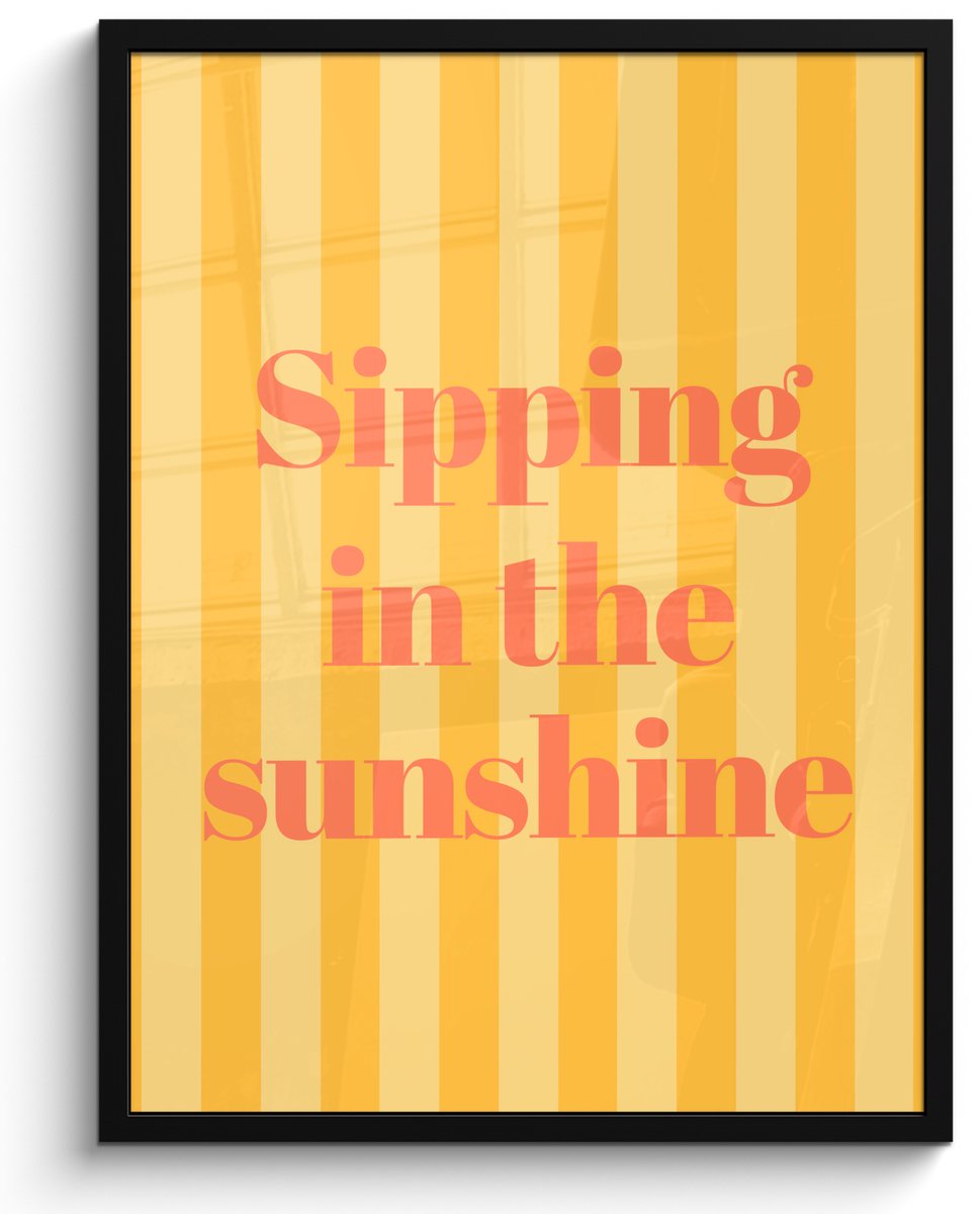 FrameYourWall Poster in lijst - Fotolijst 50x70 cm - Posters - Gestreept - Geel - Sunshine - Letters - Posterlijst zwart - Decoratie - Wanddecoratie woonkamer - Muurdecoratie slaapkamer Tekst - Strepen