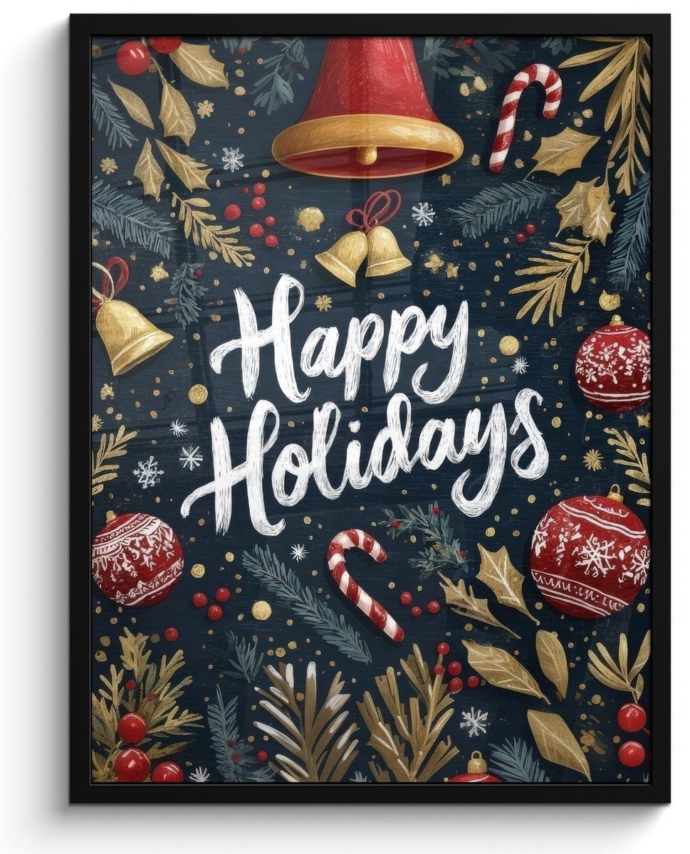 FrameYourWall Poster in lijst - Fotolijst 50x70 cm - Posters - Feestelijk - Kerstgroet - Kleurrijk - Posterlijst zwart - Decoratie - Wanddecoratie woonkamer - Muurdecoratie slaapkamer - Kerstversiering - Kerstdecoratie voor binnen - Kerstmis