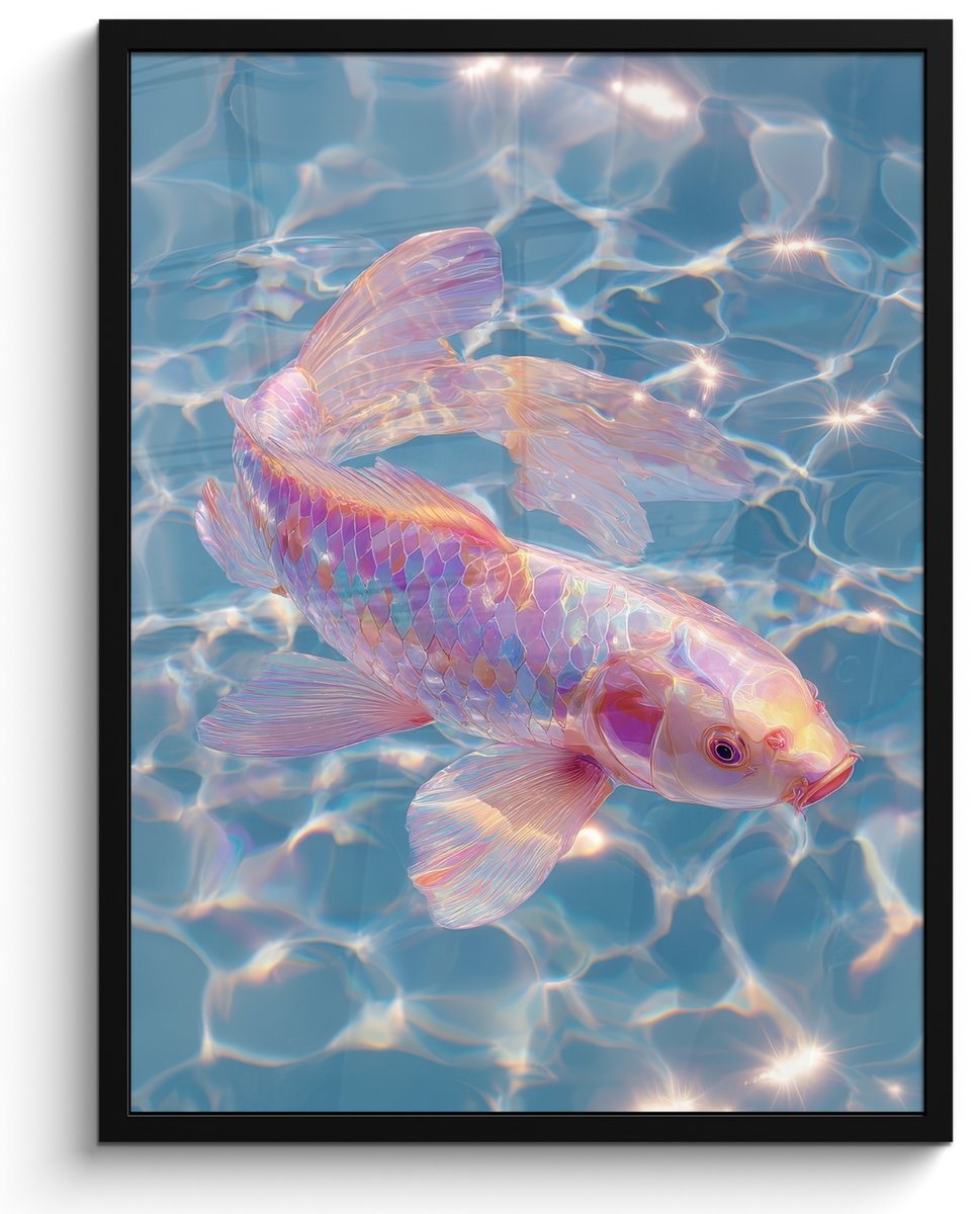 FrameYourWall Poster in lijst - Fotolijst 50x70 cm - Posters - Vis - Water - Blauw - Licht - Posterlijst zwart - Decoratie - Wanddecoratie woonkamer - Muurdecoratie slaapkamer