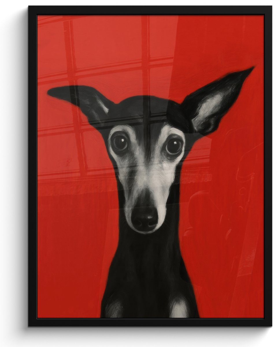 FrameYourWall Poster in lijst - Fotolijst 50x70 cm - Posters - Windhond - Minimalistisch - Rood - Posterlijst zwart - Decoratie - Wanddecoratie woonkamer - Muurdecoratie slaapkamer