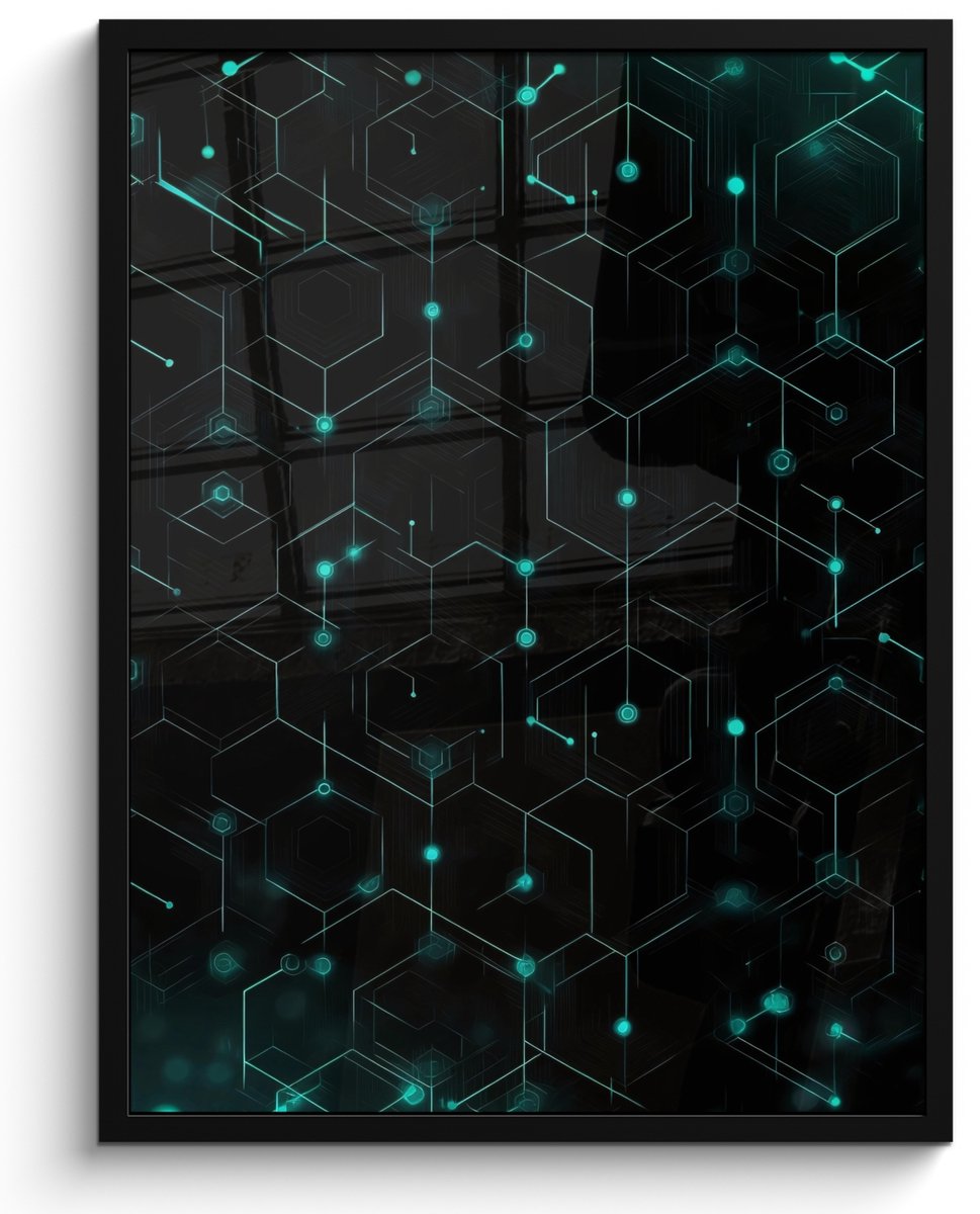 FrameYourWall Poster in lijst - Fotolijst 50x70 cm - Posters - Gaming - Netwerk - Blauw - Punten - Patroon - Posterlijst zwart - Decoratie - Wanddecoratie woonkamer - Muurdecoratie slaapkamer