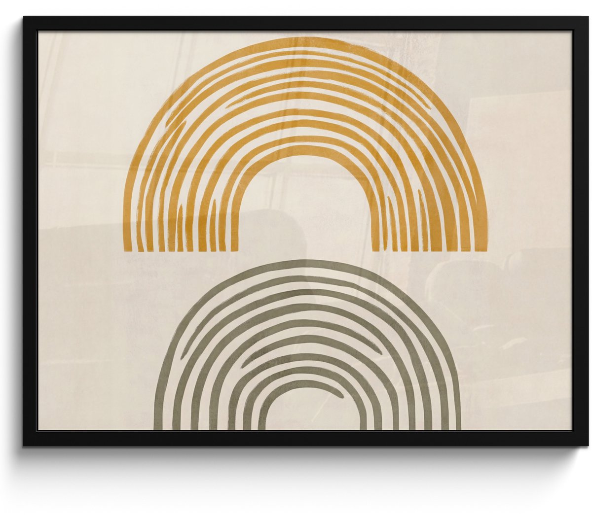 FrameYourWall Poster in lijst - Fotolijst 70x50 cm - Posters - Bogen - Lijnen - Oranje - Minimalistisch - Posterlijst zwart - Decoratie - Wanddecoratie woonkamer - Muurdecoratie slaapkamer Bogen – Organisch