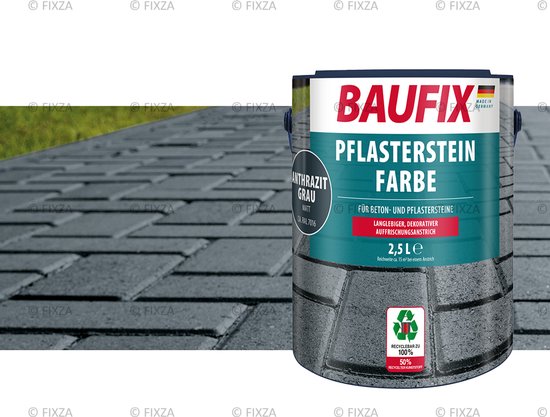 BAUFIX Bestrating Verf – Antracietgrijs – Mat 2,5L – Betonverf Buiten voor Tuintegels, Terras en Oprit – Slijtvaste Steenverf