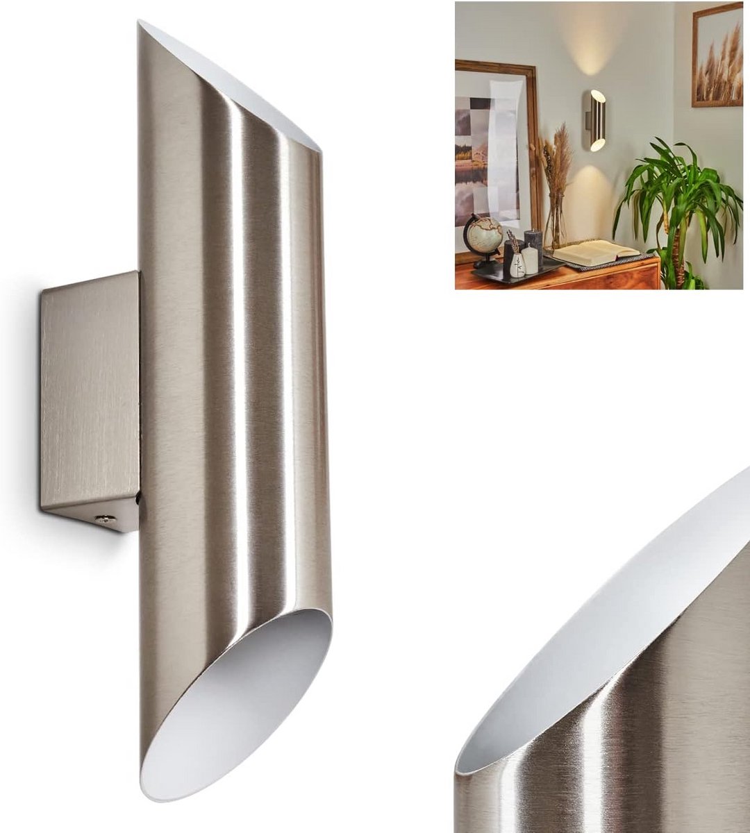 Moderne Wandlamp Uplight Downlight Metaal Nikkel Wit Inclusief LED GU10