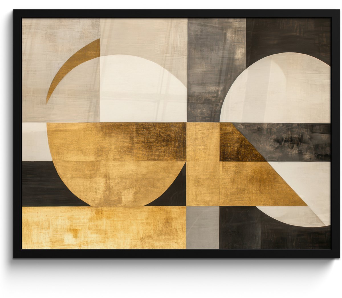 FrameYourWall Poster in lijst - Fotolijst 70x50 cm - Posters - Abstract - Goud - Grijs - Vormen - Geometrisch - Posterlijst zwart - Decoratie - Wanddecoratie woonkamer - Muurdecoratie slaapkamer Abstracte vormen