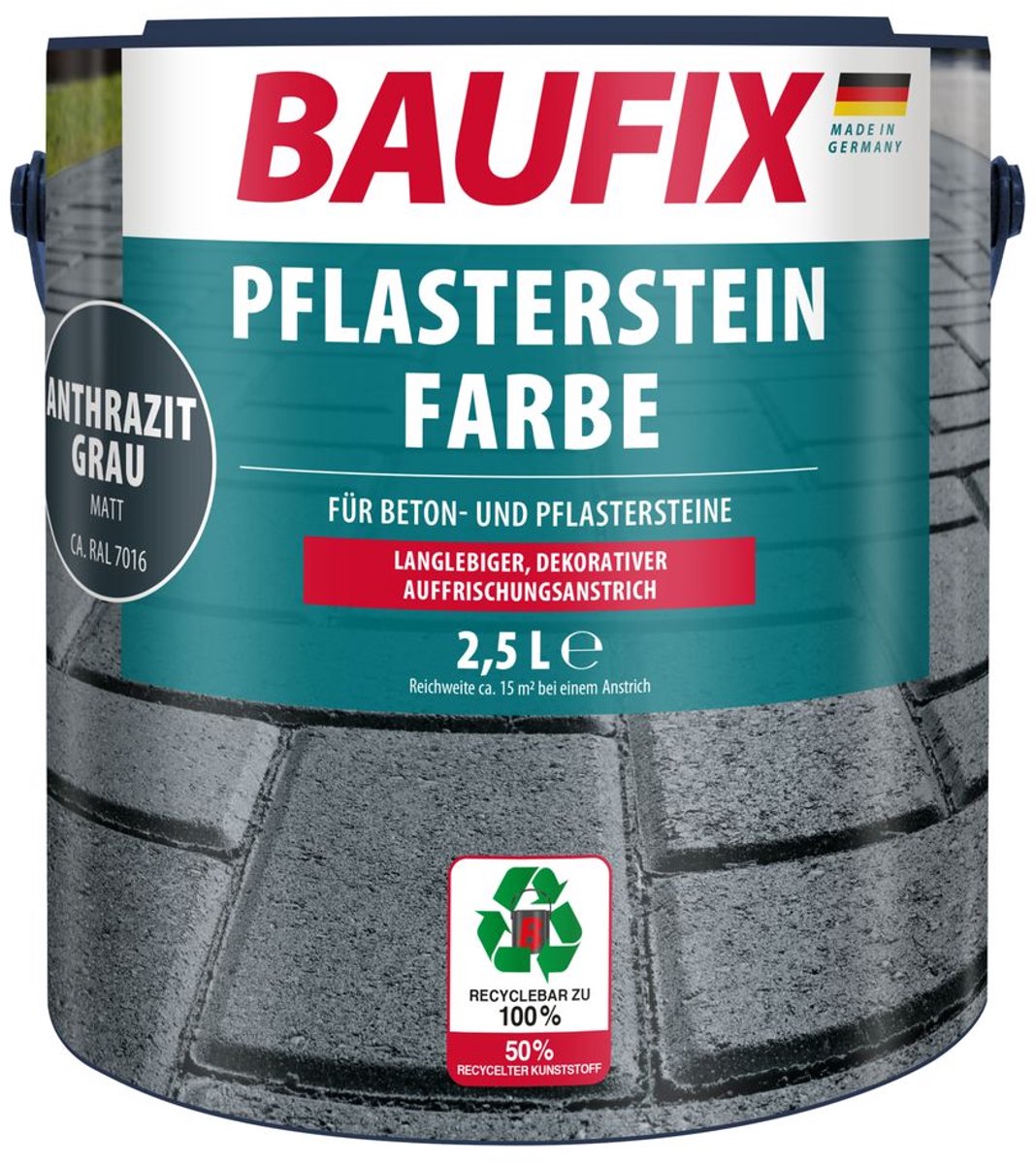 BAUFIX Bestrating Verf – Antracietgrijs – Mat 2,5L – Betonverf Buiten voor Tuintegels, Terras en Oprit – Slijtvaste Steenverf – foto 3
