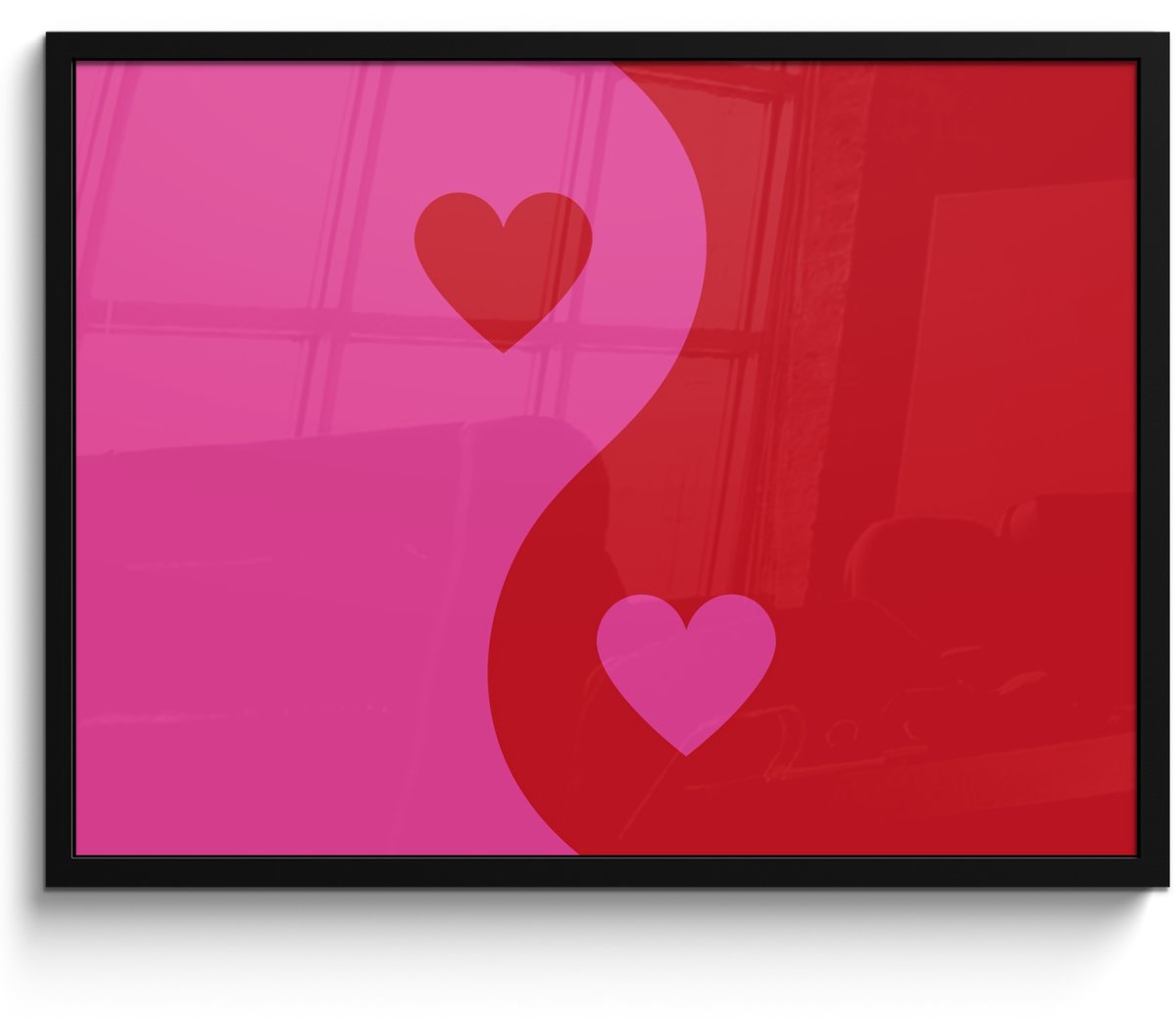 FrameYourWall Poster in lijst - Fotolijst 70x50 cm - Posters - Minimalistisch - Rood - Roze - Hartjes - Posterlijst zwart - Decoratie - Wanddecoratie woonkamer - Muurdecoratie slaapkamer